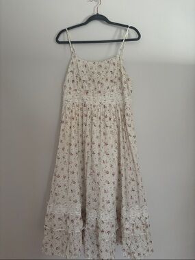 Just Me Cream Floral Sundress with Pink and Brown Accents
